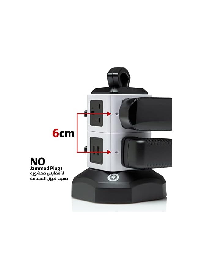 Smart Design Solutions Smart Design Solutions | 7-Way Tower Extension Lead with USB C & Retractable 2M Cable | Multi-Socket Power Strip with Surge Protection | Type C Extension Tower with Multiple Outlets  - Image 4