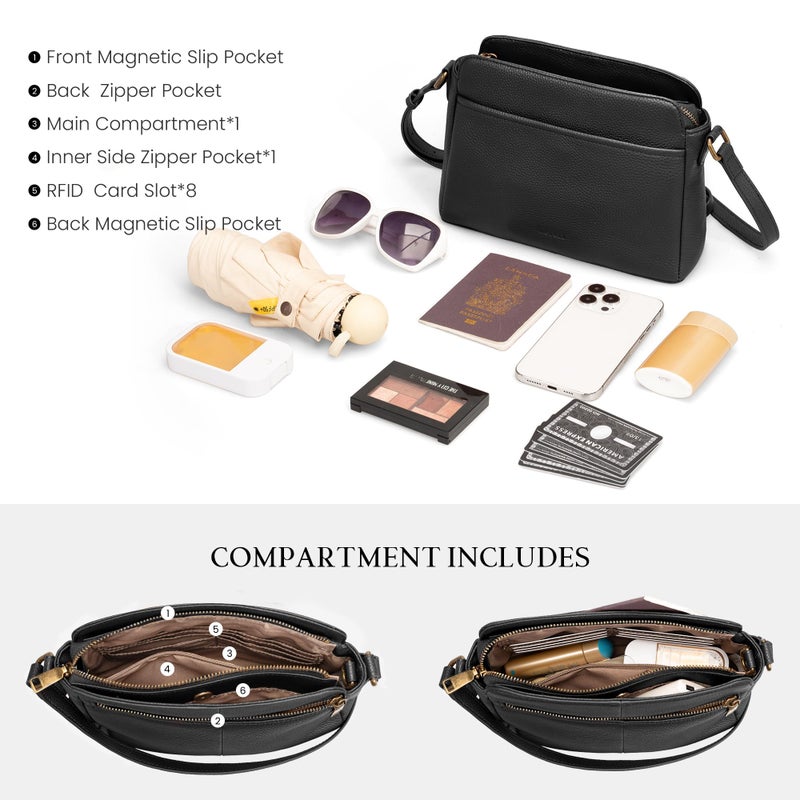 befen Black Leather Crossbody Purse for Women Small, Ladies Medium Cross Body Purse Bags with Rfid Blocking Designer Anti-theft Handbags for Travel Outdoor - Image 5