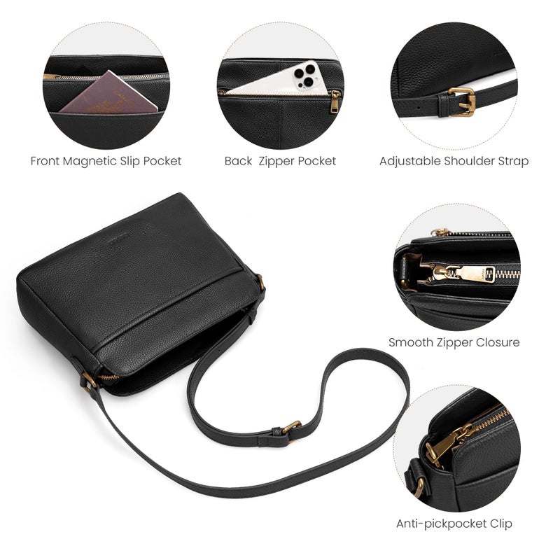 befen Black Leather Crossbody Purse for Women Small, Ladies Medium Cross Body Purse Bags with Rfid Blocking Designer Anti-theft Handbags for Travel Outdoor - Image 4