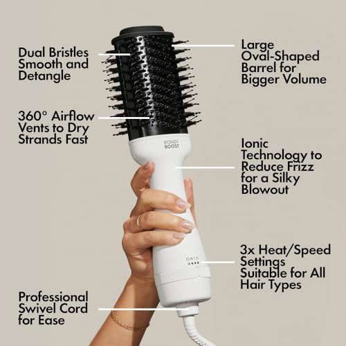 BONDIBOOST Blowout Brush Pro Hair Dryer [75MM], Oval Shape Styler Volumizer for Smooth/Frizz Free Results Great All Types 3X Heat/Speed Options 360° Airflow Vents, (WDD05)… - Image 5