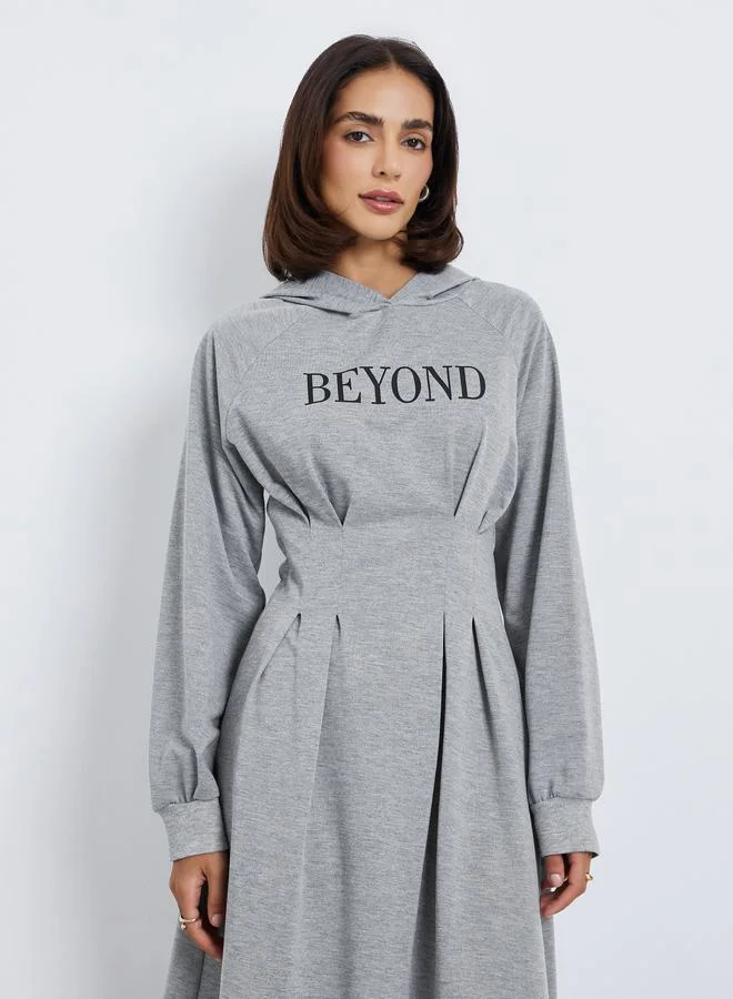 ستايلي فستان ميدي كاجوال بغطاء رأس مطبوع