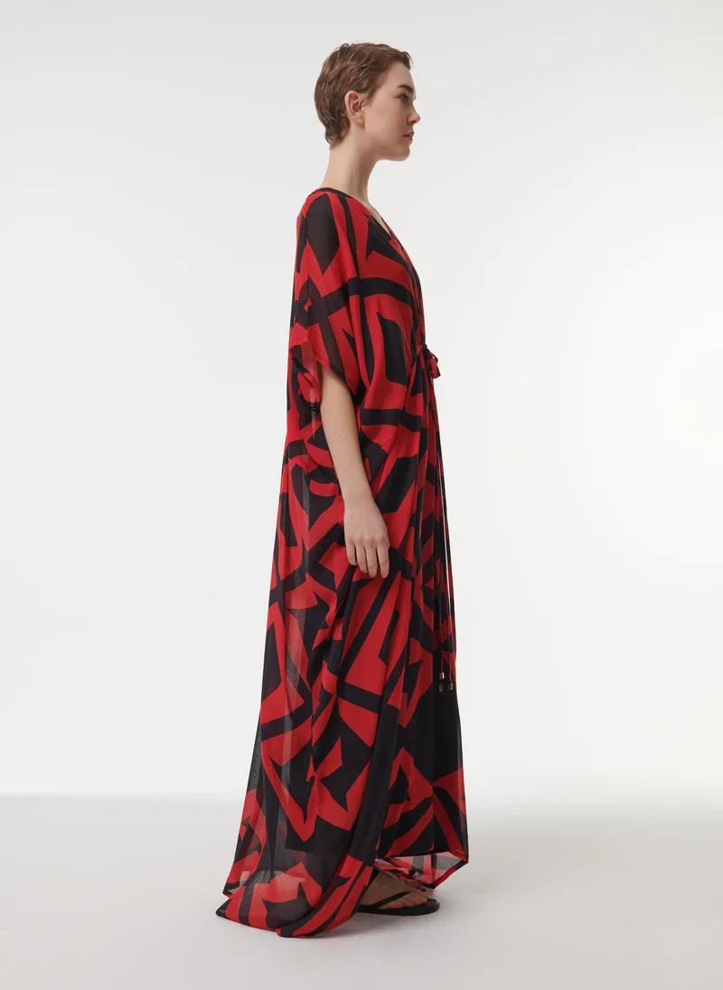 ليم قفطان مطبوع بخصر برباط