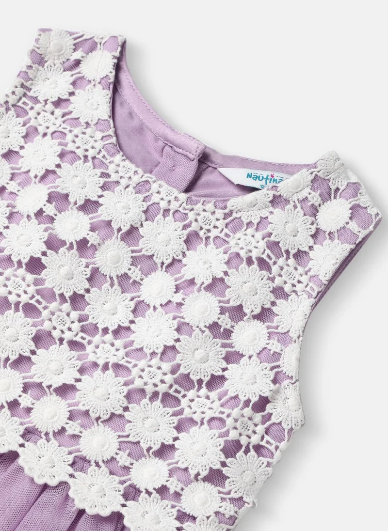 Nautinati  Nautinati Girls' Mesh Party Dress|Applique Design with Lace| Age 0 - 2 Years for Women | Best Price UAE