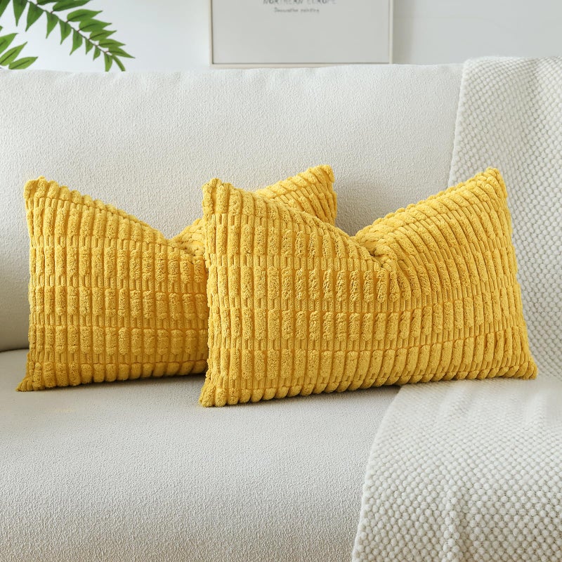 JOTOM Corduroy Soft Striped Throw Pillow Case 40x60 cm Boho Decorative Throw Pillow Covers Lumbar Cushion Case Couch Home Decor Cushion Covers for Sofa Bedroom 16x24 Inch Set of 2 Mustard Yellow