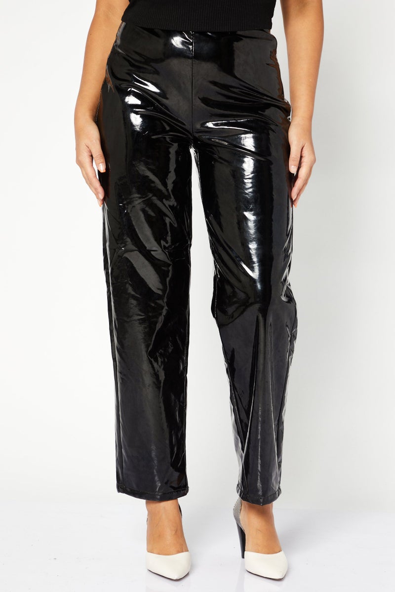 NA-KD Women Regular Fit Solid Leather Pant, Black  - Image 1