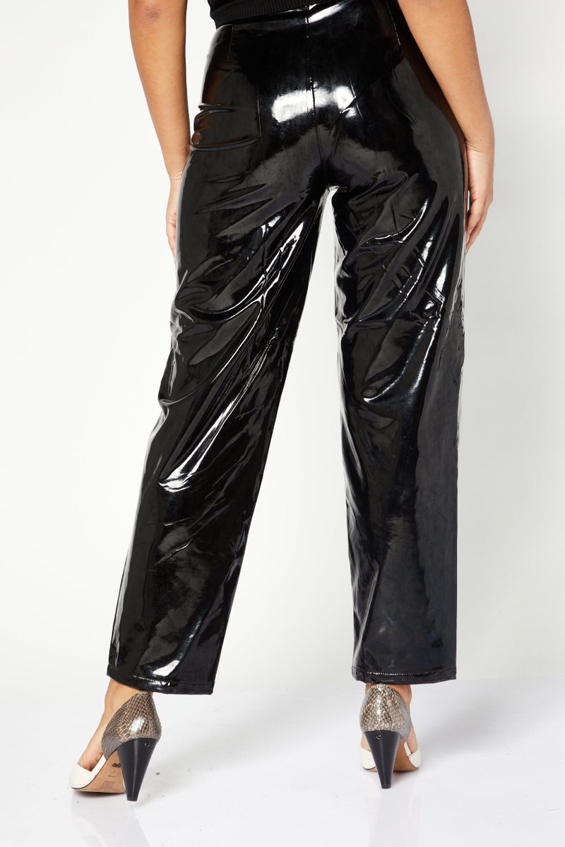 NA-KD Women Regular Fit Solid Leather Pant, Black - Image 2