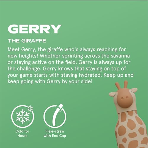 asobu Bestie Bottle Insulated Stainless Steel Water Bottle with Detachable Soft Animal Head Fun Drinking For Kids and Teens16 Ounce with Flexible Reusable Straw GIRAFFE - Image 3