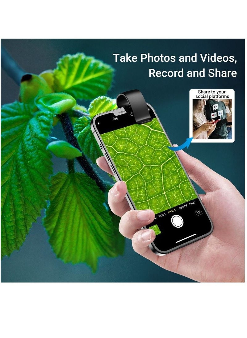 Lens Star - Mobile Phone Microscope, 200x Mini Pocket Microscope with LED Light/Universal Clip Portable Digital Magnifier Camera Accessory with CPL Lens Compatible with iPhone/Android Phones (Black) - Image 1