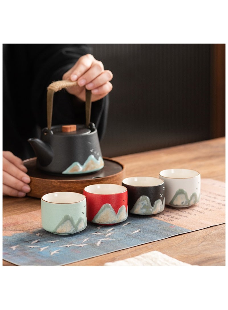 شو وو 4 قطع 70 مل مجموعة أكواب سيراميك فنية آسيوية، صينية عتيقة مرسومة يدويًا من السيراميك مجموعة أكواب القهوة للسفر، كوب شاي كونغ فو هدية للمنزل والمكتب والمطبخ، كوب مستقيم - Image 2