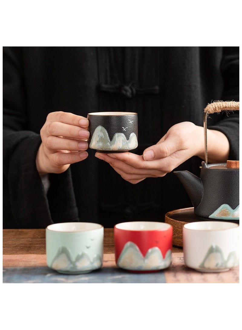 شو وو 4 قطع 70 مل مجموعة أكواب سيراميك فنية آسيوية، صينية عتيقة مرسومة يدويًا من السيراميك مجموعة أكواب القهوة للسفر، كوب شاي كونغ فو هدية للمنزل والمكتب والمطبخ، كوب مستقيم - Image 3