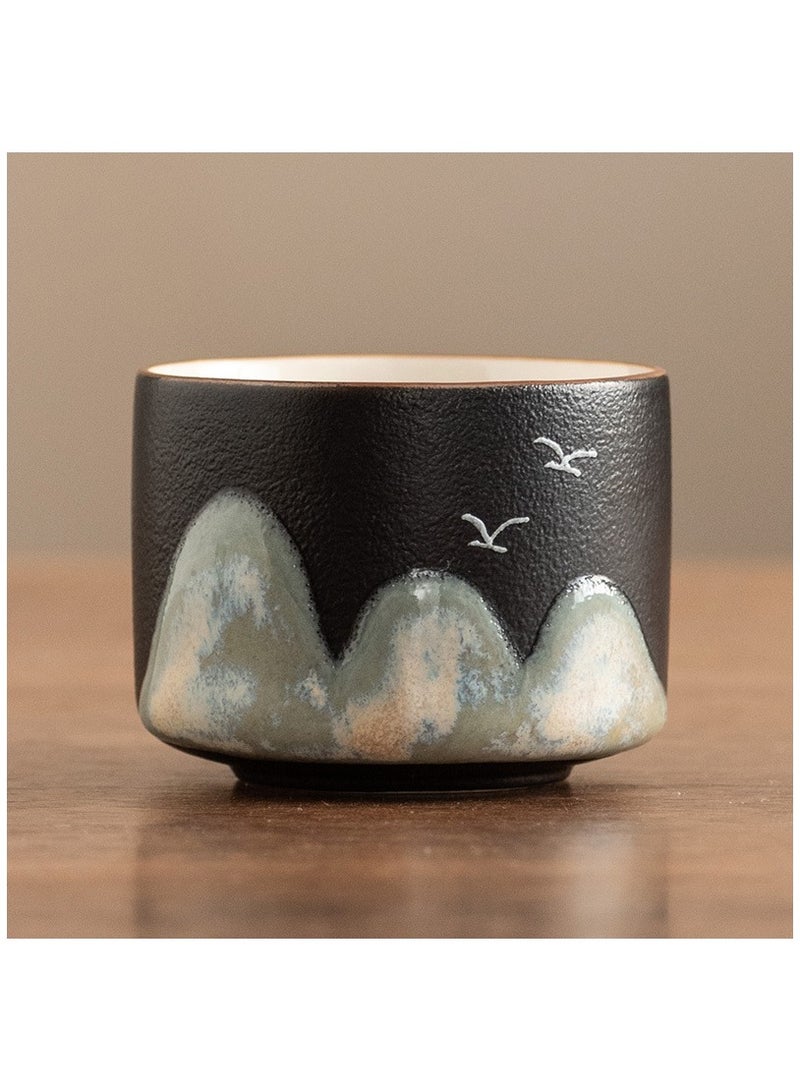 شو وو 4 قطع 70 مل مجموعة أكواب سيراميك فنية آسيوية، صينية عتيقة مرسومة يدويًا من السيراميك مجموعة أكواب القهوة للسفر، كوب شاي كونغ فو هدية للمنزل والمكتب والمطبخ، كوب مستقيم - Image 5