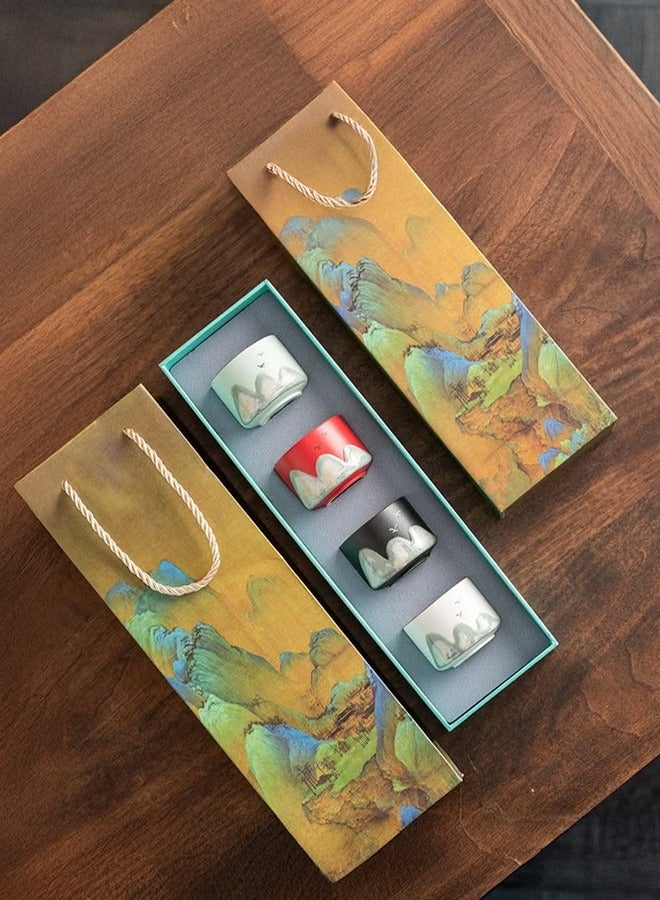 شو وو 4 قطع 70 مل مجموعة أكواب سيراميك فنية آسيوية، صينية عتيقة مرسومة يدويًا من السيراميك مجموعة أكواب القهوة للسفر، كوب شاي كونغ فو هدية للمنزل والمكتب والمطبخ، كوب مستقيم - Image 1