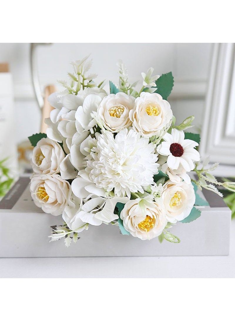 Mmmon Silk Fake Flowers Bouquets,11.8 inch Faux Flowers Flowers, Garden Plants Rose Flowers for DIY Bouquet Home Office Centerpieces Arrangements, White - Image 1