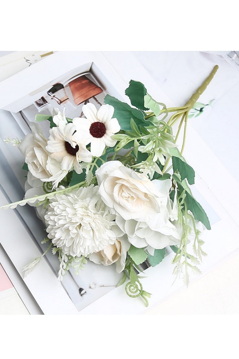 Mmmon Silk Fake Flowers Bouquets,11.8 inch Faux Flowers Flowers, Garden Plants Rose Flowers for DIY Bouquet Home Office Centerpieces Arrangements, White - Image 2