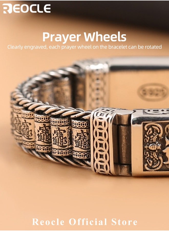REOCLE - Men's Handmade Feng Shui Pixiu Bracelet with Magnetic Therapy Function Silver Bracelet Wealth Pixiu Lucky Bracelet Fortune Protection Bangle - Image 1