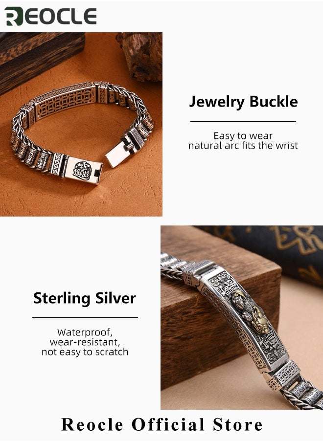 REOCLE - Men's Handmade Feng Shui Pixiu Bracelet with Magnetic Therapy Function Silver Bracelet Wealth Pixiu Lucky Bracelet Fortune Protection Bangle - Image 1
