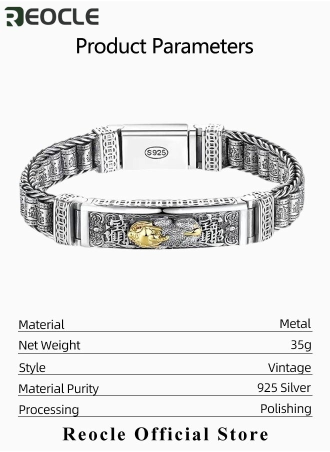 REOCLE - Men's Handmade Feng Shui Pixiu Bracelet with Magnetic Therapy Function Silver Bracelet Wealth Pixiu Lucky Bracelet Fortune Protection Bangle - Image 1