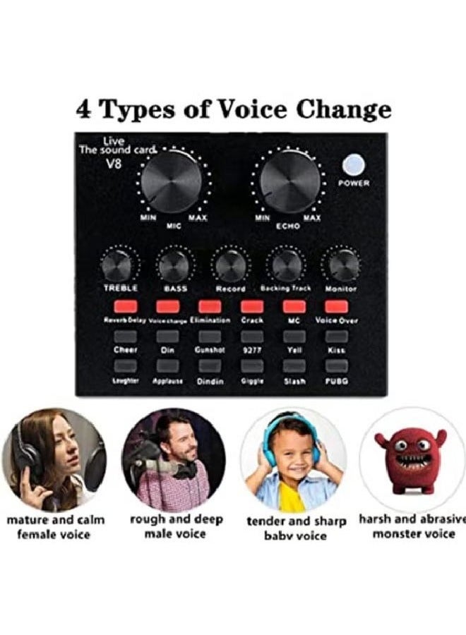 URBBKING External Sound Card USB Live External Sound Mixer Board Voice Changer Sound Card with Multiple Sound Effects for Live Recording Home KTV Voice Chat - Image 2
