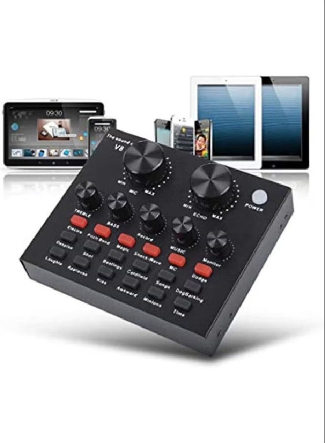 URBBKING External Sound Card USB Live External Sound Mixer Board Voice Changer Sound Card with Multiple Sound Effects for Live Recording Home KTV Voice Chat - Image 4