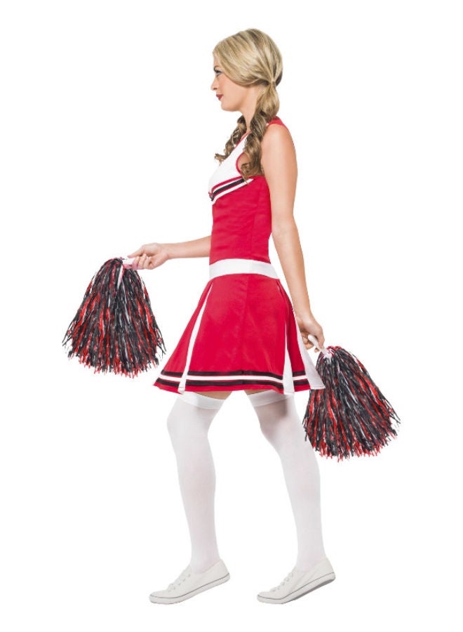 Cheerleader Fancy Dress Party Costume Red With Dress And Pom Poms X1