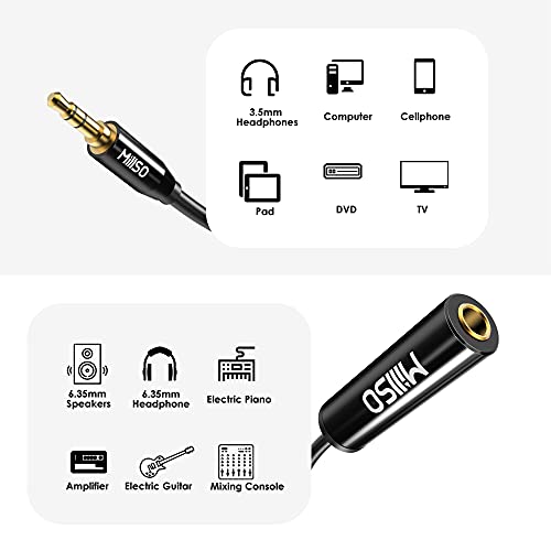 MillSO 1/4 to 3.5mm Instrument Cable, TRS Headphone Adapter 6.35mm Female to 3.5mm Male 1/8 to 1/4 Stereo Audio Adapter for Amplifier, Guitar, Piano, Speaker to Phone, Laptop, Headphone - 12inch/30cm - Image 4