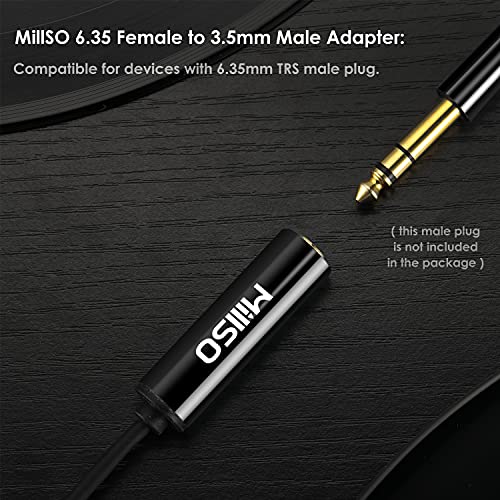 MillSO 1/4 to 3.5mm Instrument Cable, TRS Headphone Adapter 6.35mm Female to 3.5mm Male 1/8 to 1/4 Stereo Audio Adapter for Amplifier, Guitar, Piano, Speaker to Phone, Laptop, Headphone - 12inch/30cm - Image 2
