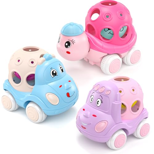 BeAndge Baby Girl Toys Gifts for 1 2 Year Old Girls Pink Cars for Babies 612 1218 Months Push and Go Trucks for Toddlers Soft Rattle Toys for One 1 Infants First Birthday Easter Gifts - Image 1