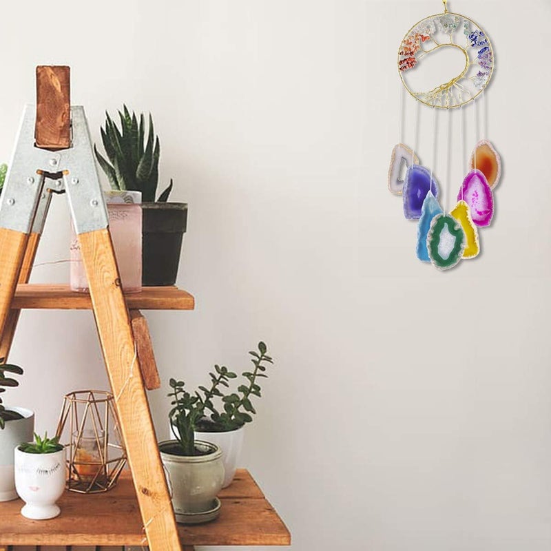 رووك كلاود Rockcloud بلورات استشفاء شجرة الحياة حمالة تعليق جدارية شرائح العقيق التأمل معلقة حلية نافذة حلية ديكور المنزل متعدد الألوان - Image 2