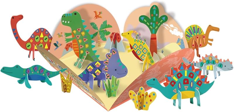 Avenir Stick 'N Play Series - Dino World | 200+ Reusable Stickers for Endless Fun! Create Play Scenes with 8 Illustrated Theme Cards, Make Your Own Animal Figures | For Kids 3+