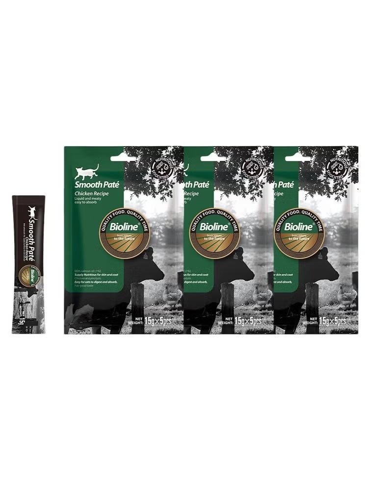 بايولاين بيولاين مكافأة قطط رطبة بنكهة الدجاج 15جم ×5 | باتيه ناعم بزيت السلمون لدعم صحة الجلد ولمعان الفرو - Image 1