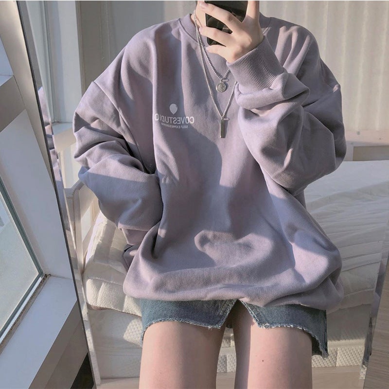 6535 Cotton 2025 Autum New Korean Style Loose Pullover Long-Sleeved Sweatshirt Female Students Thin Top Outwear Women - Image 2
