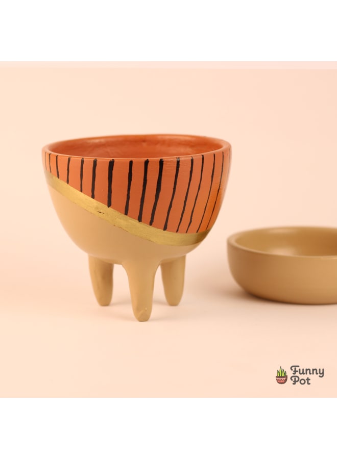 Handmade pottery empty pot - brown & beige - 12*11 cm