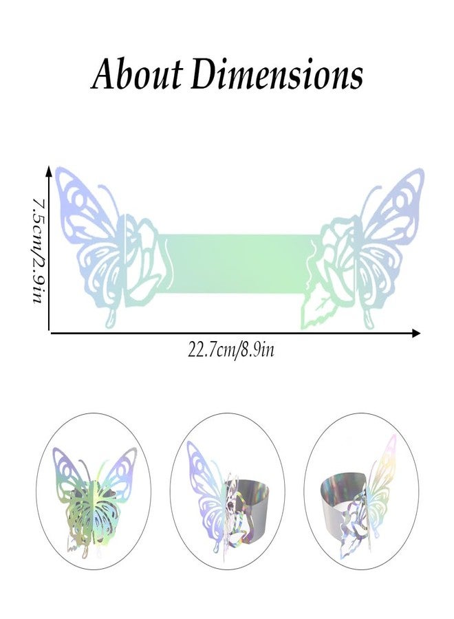 CCUUHJ 50pcs Bling Iridescent Butterfly Napkin Rings Holder Buckles for Table Decorations,Dinner,Wedding,Party,DIY Decoration,Reusable Paper Napkin Holders (Silver, 1.7inch) - Image 2