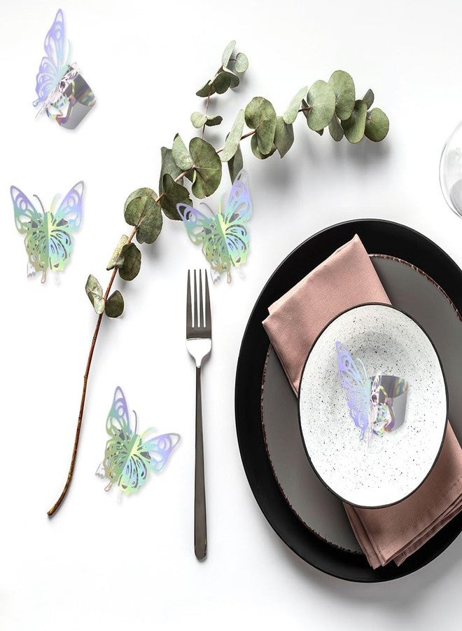 CCUUHJ 50pcs Bling Iridescent Butterfly Napkin Rings Holder Buckles for Table Decorations,Dinner,Wedding,Party,DIY Decoration,Reusable Paper Napkin Holders (Silver, 1.7inch) - Image 4