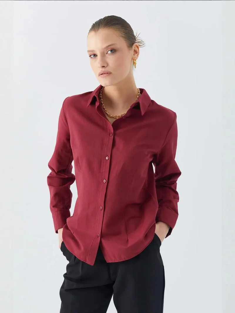 Mixray Burgundy Red Mixray Poplin Shirt for Women | Best Price UAE
