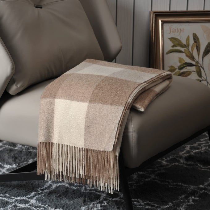 100 PURE CASHMERE THROW BLANKET FOR SOFA CLASSIC DESIGN WITH GIFT BOX NEUTRAL CHECKERED
