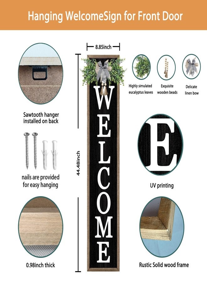 Surfapans Welcome Wood Plaque Sign for With Rustic Modern Porch Yard Wedding Gifts Farmhouse Icons Hang Vertically or Lean Outdoor Vintage Art Decor (Wood Black) - Image 2