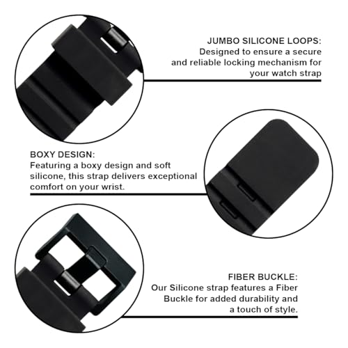 DBLACK ''sadida'' Premium Silicone Watch Straps,Boxy Design,Matte Finish,Silicone Watch Strap // For 20Mm,22MM,24Mm,26Mm,28Mm,Or 30Mm Premium Silicone Watch Bands (Choose Your Size) (22MM,Black) - Image 3