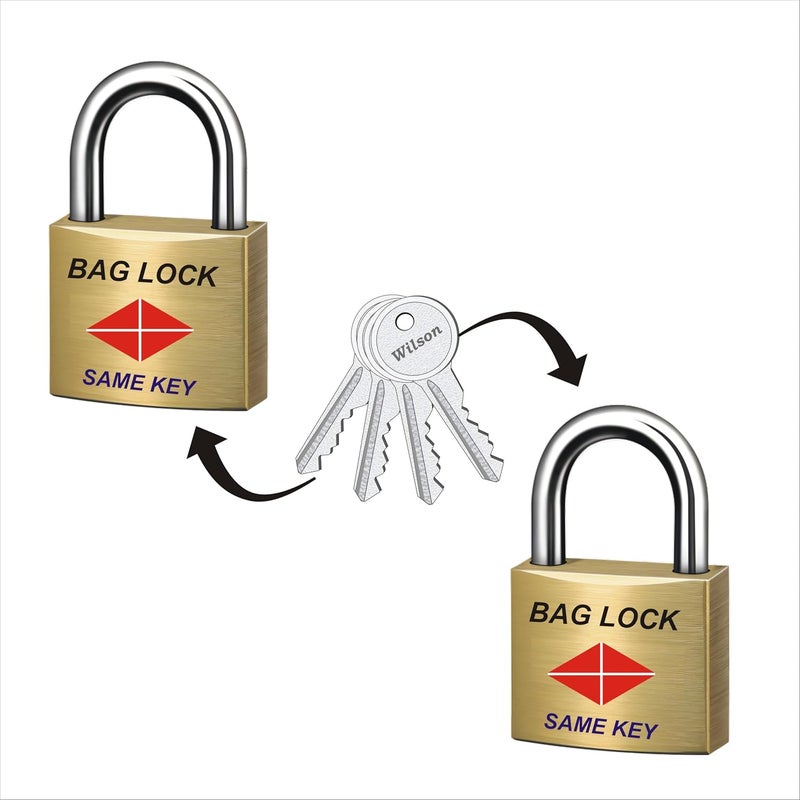 Wilson Locks Wilson 2 Pc. Set of Small Bag Lock (25MM) | Approved by WTC | Steel Shackle | Master Key System, Common Key for Multiple Locks (2 Lock 4 Keys) - Image 1