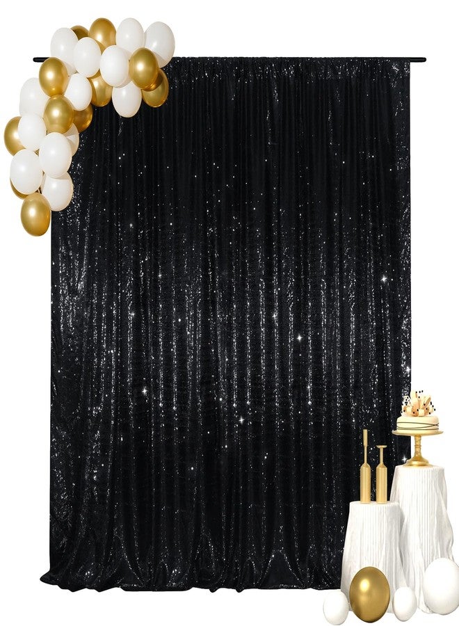 سكوير باي خلفية مربعة مزينة بالترتر، خلفية شفافة جزئياً، ستارة لامعة لحفلات الزفاف والهالوين، 8 أقدام × 8 أقدام، أسود - Image 1