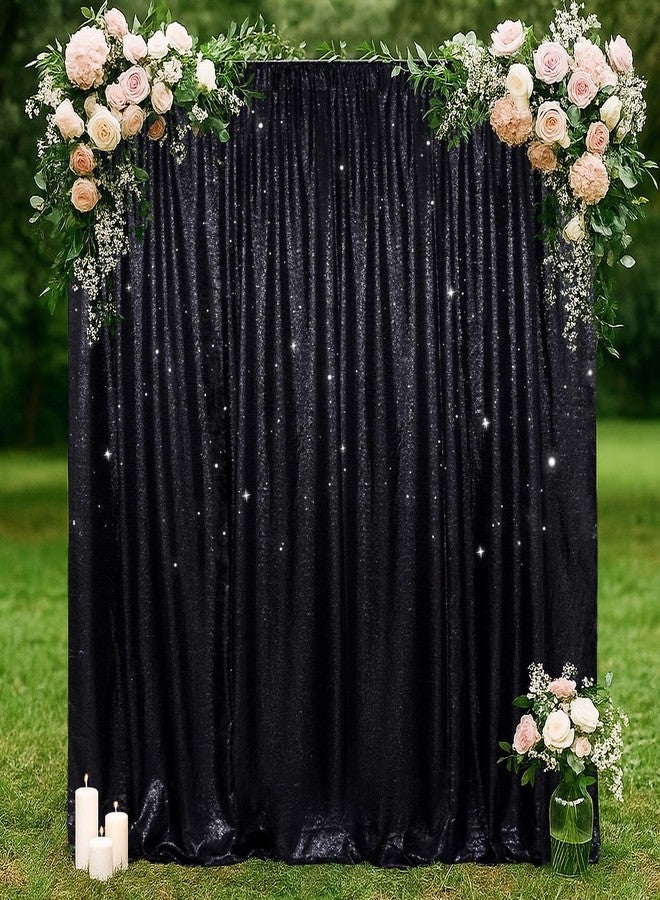 سكوير باي خلفية مربعة مزينة بالترتر، خلفية شفافة جزئياً، ستارة لامعة لحفلات الزفاف والهالوين، 8 أقدام × 8 أقدام، أسود - Image 5