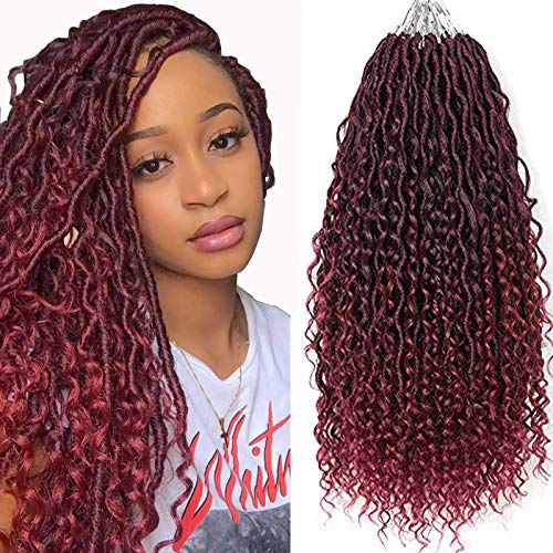 Ahrencan Ombre Burgundy Goddess Locs Crochet Hair,18 Inch New Boho Faux Locs Crochet Hair For Black Women,Soft Pre Looped Boho River Locs Crochet Braids With Curly Ends,Itch Free(5 Packs,18”,T1B/Burgundy#) - Image 1