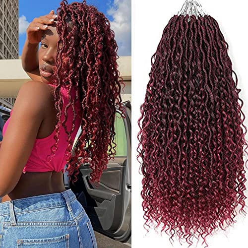 Ahrencan Ombre Burgundy Goddess Locs Crochet Hair,18 Inch New Boho Faux Locs Crochet Hair For Black Women,Soft Pre Looped Boho River Locs Crochet Braids With Curly Ends,Itch Free(5 Packs,18”,T1B/Burgundy#) - Image 2