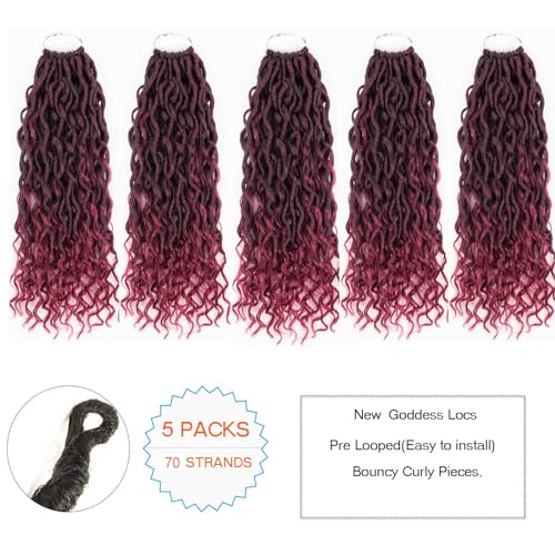 Ahrencan Ombre Burgundy Goddess Locs Crochet Hair,18 Inch New Boho Faux Locs Crochet Hair For Black Women,Soft Pre Looped Boho River Locs Crochet Braids With Curly Ends,Itch Free(5 Packs,18”,T1B/Burgundy#) - Image 4