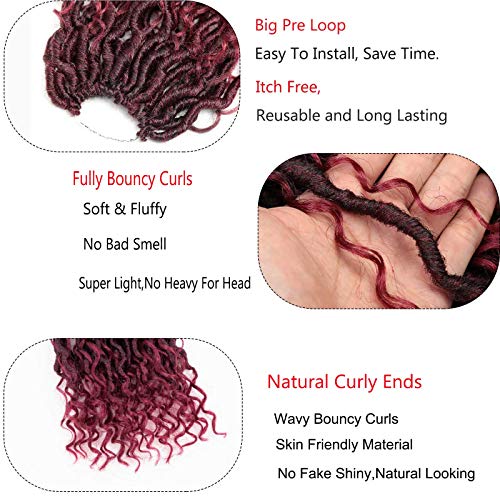 Ahrencan Ombre Burgundy Goddess Locs Crochet Hair,18 Inch New Boho Faux Locs Crochet Hair For Black Women,Soft Pre Looped Boho River Locs Crochet Braids With Curly Ends,Itch Free(5 Packs,18”,T1B/Burgundy#) - Image 5