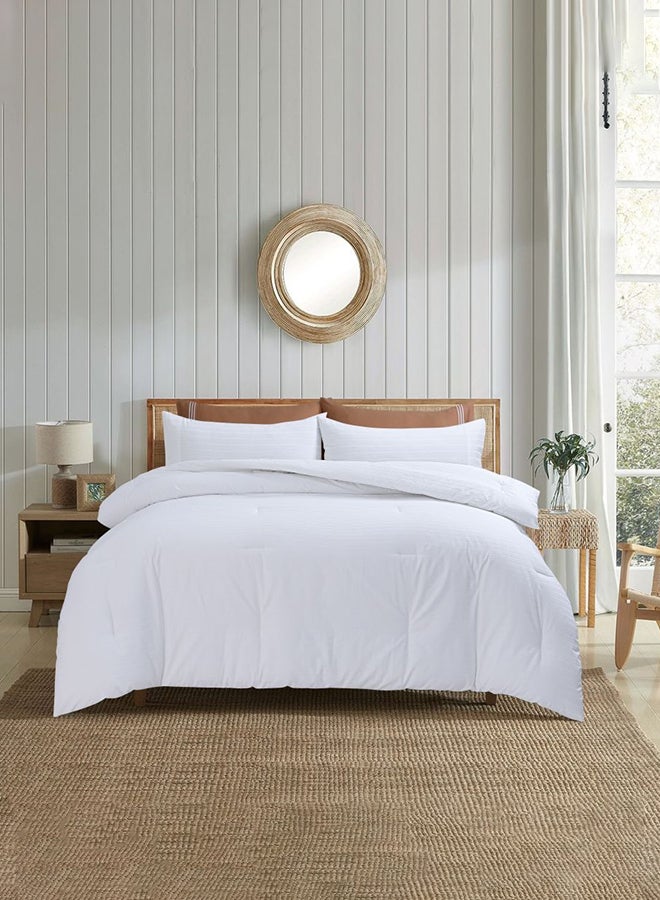 DANUBE HOME Mystique Stripe Super King Size Breathable Soft Comforter Cover Bed Essentials For Bedroom Biab Set Of 6 - 260 X 260Cm-White/Golden Brown 