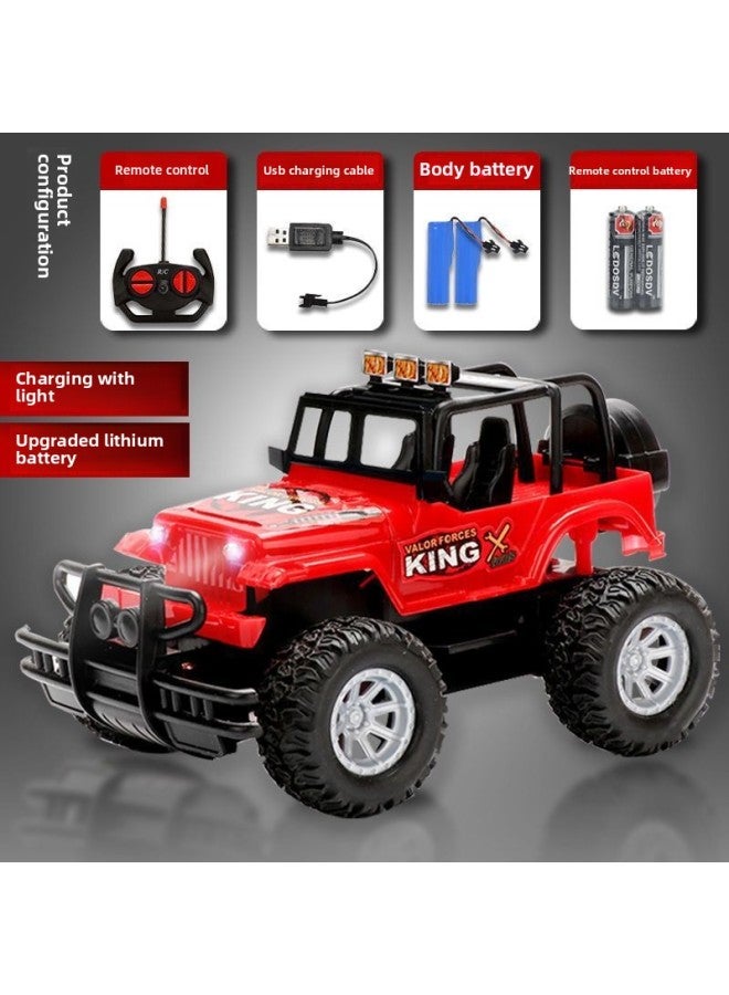 Remote Control Car Off-Road Vehicle Rechargeable Climbing Car Remote Control Car Electric Children's Toy Car Little Boy-Color:Off-road Vehicle 【rechargeable Version】 Red-Proportion:【gift Box】 A Set