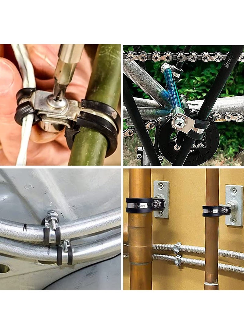 42PCS Cable Clamps Set, Rubber Cushioned304 Stainless Steel Rubber Cushioned Insulated Clamp, Loop Clamps, Pipe Clamps, Wire Clamp in 6 Sizes (42PCS combo, 1/4'' 5/16'' 3/8'' 1/2'' 5/8'' 3/4'')