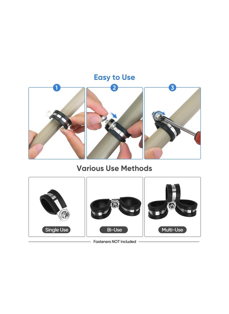 42PCS Cable Clamps Set, Rubber Cushioned304 Stainless Steel Rubber Cushioned Insulated Clamp, Loop Clamps, Pipe Clamps, Wire Clamp in 6 Sizes (42PCS combo, 1/4'' 5/16'' 3/8'' 1/2'' 5/8'' 3/4'')