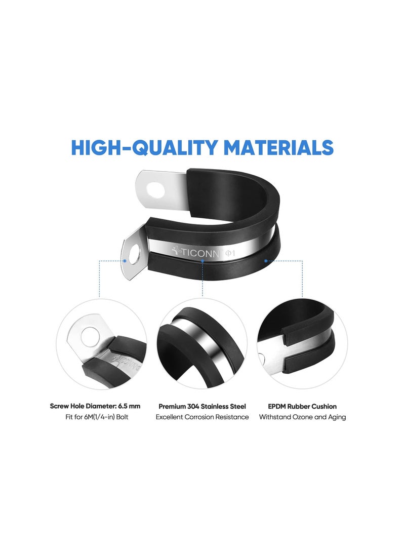 42PCS Cable Clamps Set, Rubber Cushioned304 Stainless Steel Rubber Cushioned Insulated Clamp, Loop Clamps, Pipe Clamps, Wire Clamp in 6 Sizes (42PCS combo, 1/4'' 5/16'' 3/8'' 1/2'' 5/8'' 3/4'')